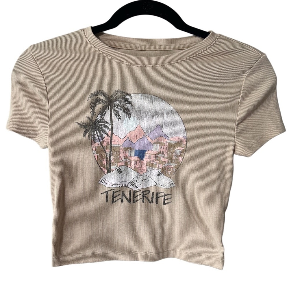 Aeropostale Tan Graphic Tenerife Crop Top Baby Tee